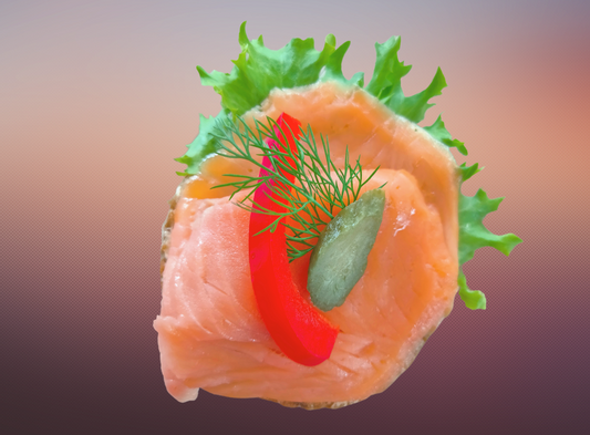 Rolls of dark smoked salmon