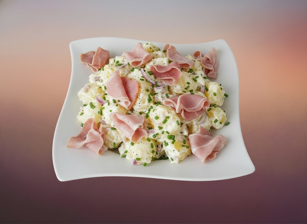 Homemade potato salad with ham