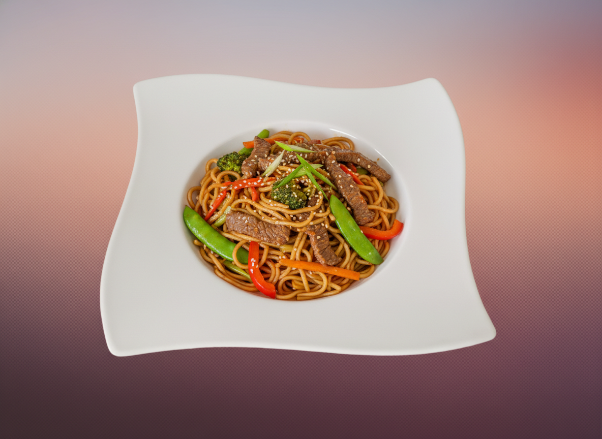 Asiatische Nudelpfanne mit Rindfleisch